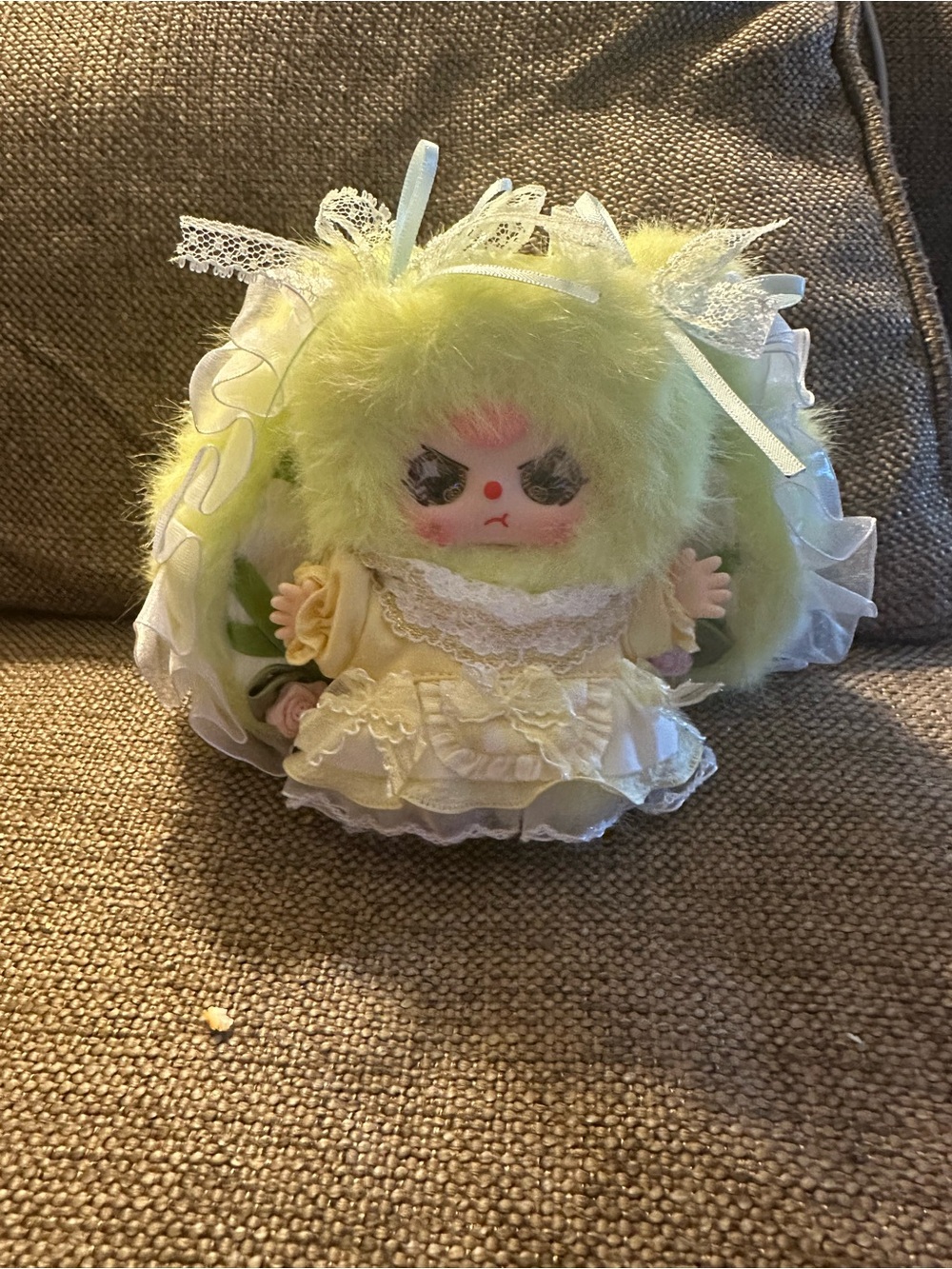 Plush Bunny Doll in Pale Green with Lace Dress